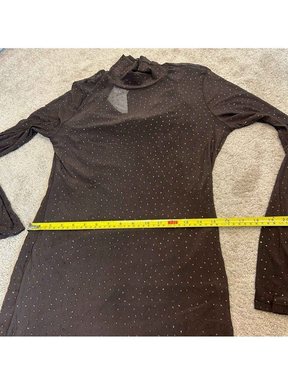 AFRM Los Angeles dark brown Shailene crystal Rhinestone embellished mesh Dress L - Picture 14 of 15